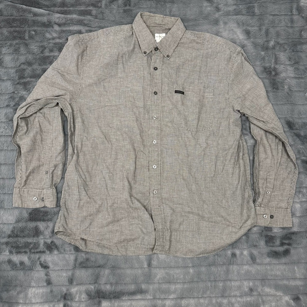 Calvin Klein Jeans Mens XL Houndstooth Button Down Shirt Black White Cotton Long